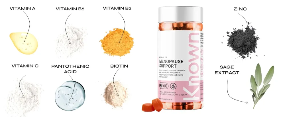 Menopause & Perimenopause Support Gummies | All in one Complex | Delicious Tutti Frutti Flavour Natural Flavourings | 60 Two-a-Day Gummies (One Month s Supply) (1) - Ingredients