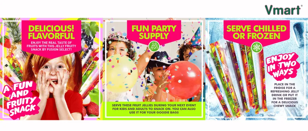 Vmart ABC Funny Hippo Assorted Fruit Flavour Jelly Straws 1kg Jar Tiktok Sweets - product information 1