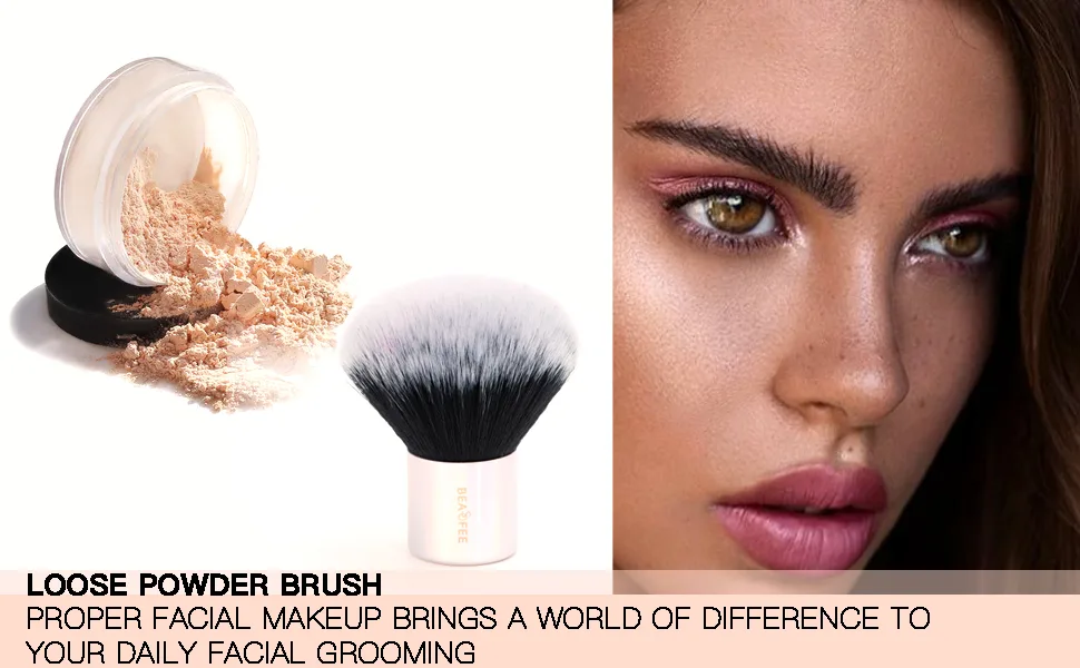 Blusher Brush Large Makeup Brushes Round Brush Head Wide Coverage Powder Foundation Brush Synthetic Bristles for Bronzer Powder Blush or Highlighter Kabuki Make up Brushes - Bright 02 silver - Makeup Brushes