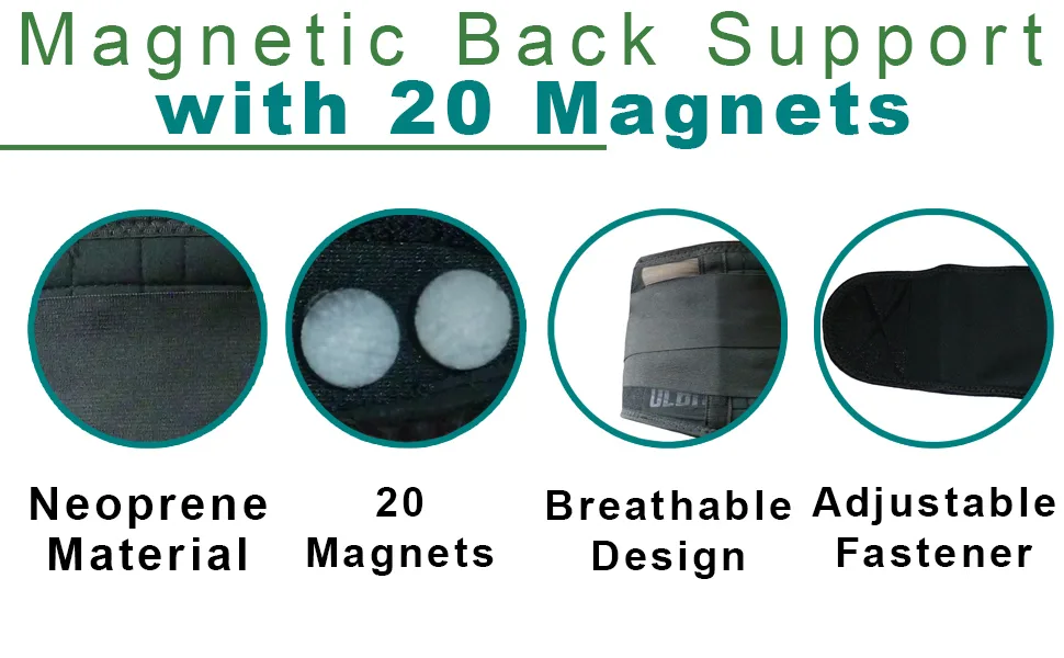 NeoPhysio Magnetic Back Support Brace 20 Magnets (X-Large) - magnetic back support 20 magnet neoprene magnetic magnets breathable adjustbale fasten comfort