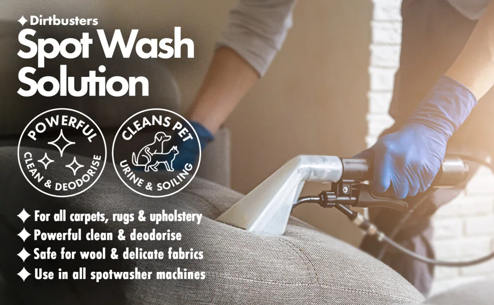 Dirtbusters Spotwash Carpet Cleaner Shampoo Solution Deep Cleaning Treatment To Clean Neutralise Odours & Remove Stains Wool & Delicate Fabric Safe (1L) - SPOT WASHER SOLUTION