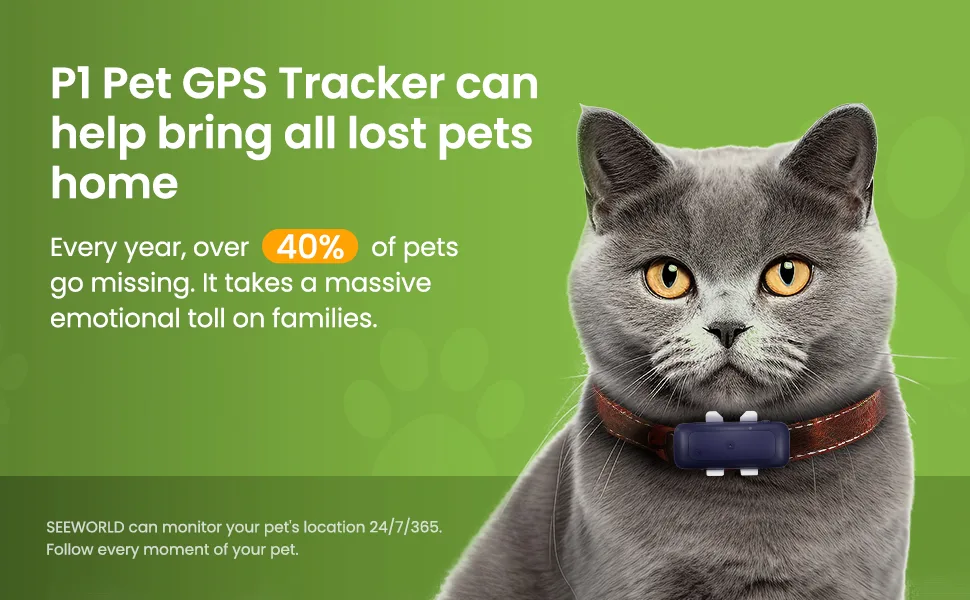 SEEWORLD P1 GPS Cat Dog Tracker 4G Pet tracker for Dogs Cats Waterproof Pet Tracking Device (6.5lbs+) Smart Dog Activity Tracker Real Time Tracking Cat Tracker Unlimited Range Blue - cat tracker