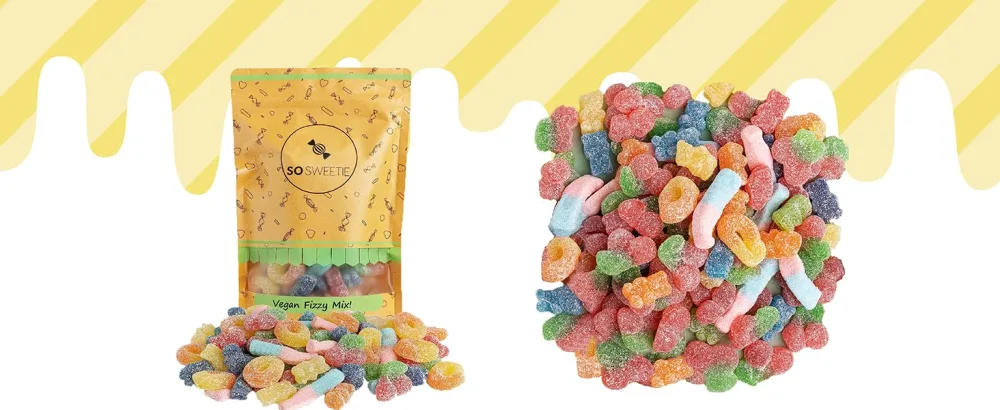 SoSweetie VEGAN Fizzy Blue Raspberry Sweets in a resealable pouch - Divider Test