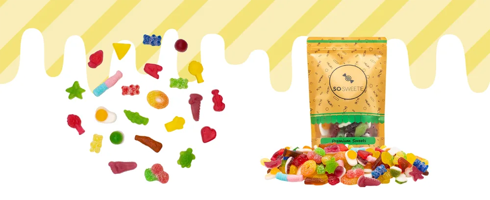 SoSweetie VEGAN Fizzy Blue Raspberry Sweets in a resealable pouch - Divider Test