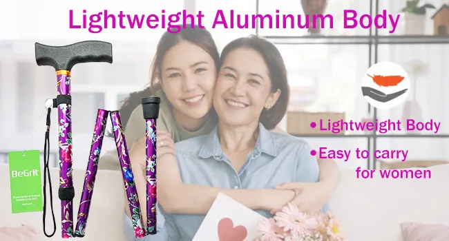 BeGrit Walking Sticks for Women Folding Walking Sticks Adjustable Walking Stick Collapsible Lightweight Flexible Stick Comfortable Grip Durable Mobility Aid for Ladies Men Green - 1115-2