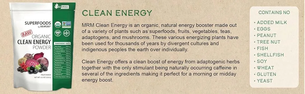 MRM Raw Organic Clean Energy Powder Fruit Punch 4.2 oz (120 g) - product information 3