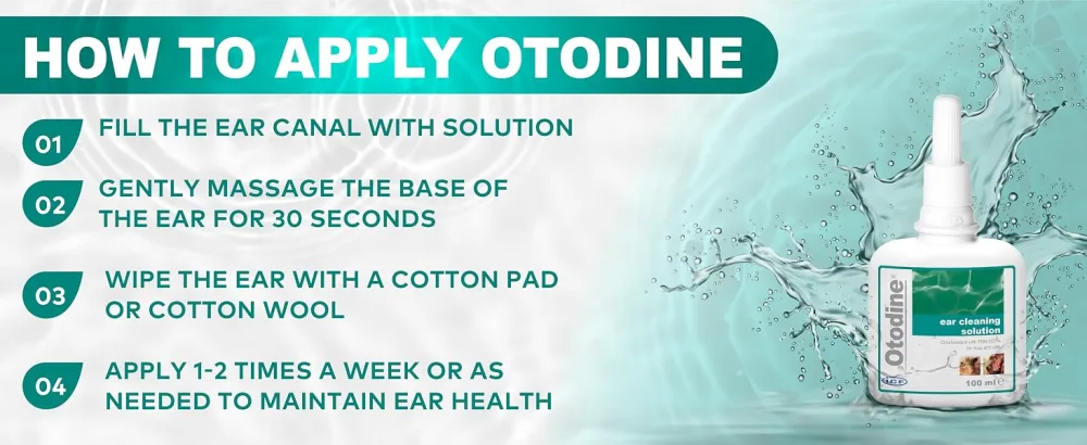 ICF Otodine | Cat & Dog Ear Cleaner Solution | Dog Ear Drops to Stop Wax Build Up Head Shaking Discomfort Ear Odour & Scratching | 100ml - dog ear cleaner solution drops pet puppy cat itchy wipes drop wax otodine cleaning remover itching