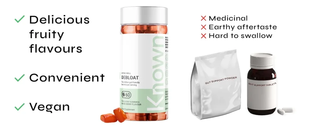 Probiotic Gummies | Gut Friendly Bacteria Debloat 60 Two-a-Day Gummies | Daily Gut & Debloat Support | Mixed Berry Flavour Gut Gummies (1) - Comparison to tablets