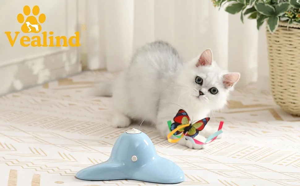 Vealind Cat Toys for Indoor Cats Interactive Play Teaser Cat Toy with 360 Electric Rotating Butterfly (Butterfly Replacements) - CT12B0