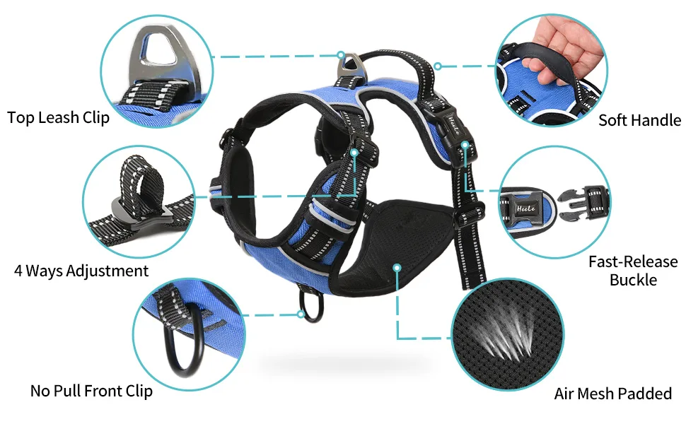 HEELE Dog Harness Dog Harness Large Dog with Soft Padded Handle Reflective No Pull Dog Harness for Large Dog for Outdoor Training Walking Blue L L Blue - Product Features