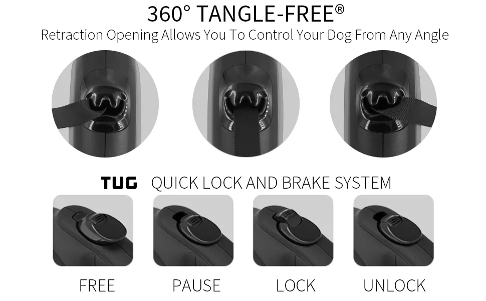 TUG Oval 360 Tangle-Free Retractable Dog Lead with Integrated Waste Bag Dispenser (Medium Grey) Medium Grey - black tangle free