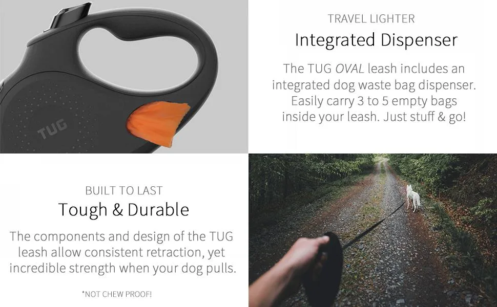TUG Oval 360 Tangle-Free Retractable Dog Lead with Integrated Waste Bag Dispenser (Medium Grey) Medium Grey - oval tug