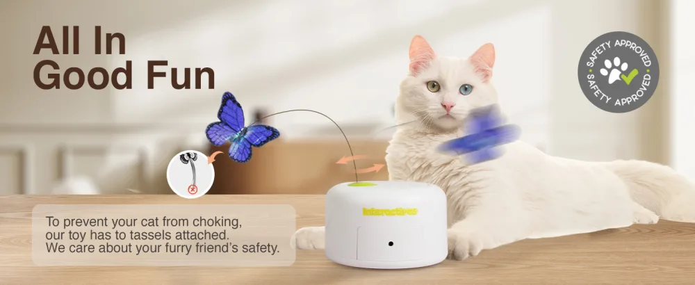 ALL FOR PAWS Interactive Motion Activated Cat Butterfly Toy Flutter Bug Cat Toy Indoor Interactive Play Teaser Cat Toy with 360 Rotating Butterfly & Sensor Mode With Two Flashing Butterflies Motion Activated Butterfly - ALL FOR PAWS Interactive Motion Activated Cat Butterfly Toy