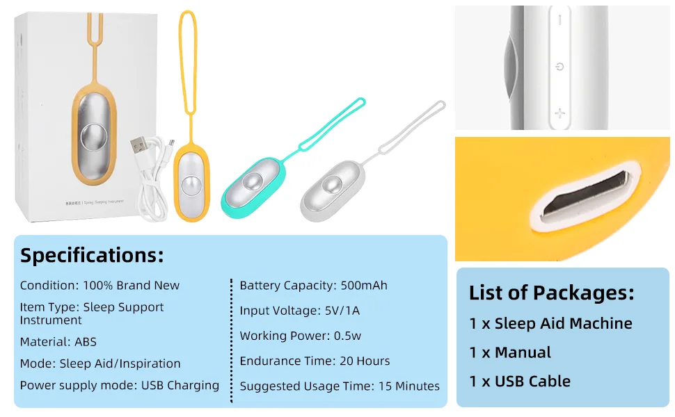 Domigard Sleep Aid Machine Microcurrent Sleep Aid Holding Device USB Charging Microcurrent Holding Sleep Instrument for Insomnia Relief Relieve Anxiety and Stress(Yellow) - product information 27