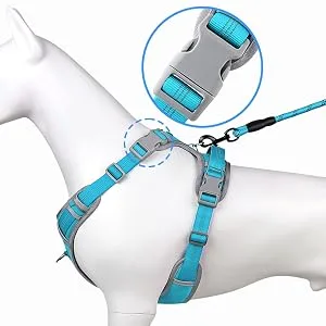 Plutus Pet No Pull Dog Harness Release At Neck Reflective Adjustable Dog Vest Harness Easy Control Handle for Walking for Small Medium Large Dogs Cyan M Medium Cyan - step in dog harness