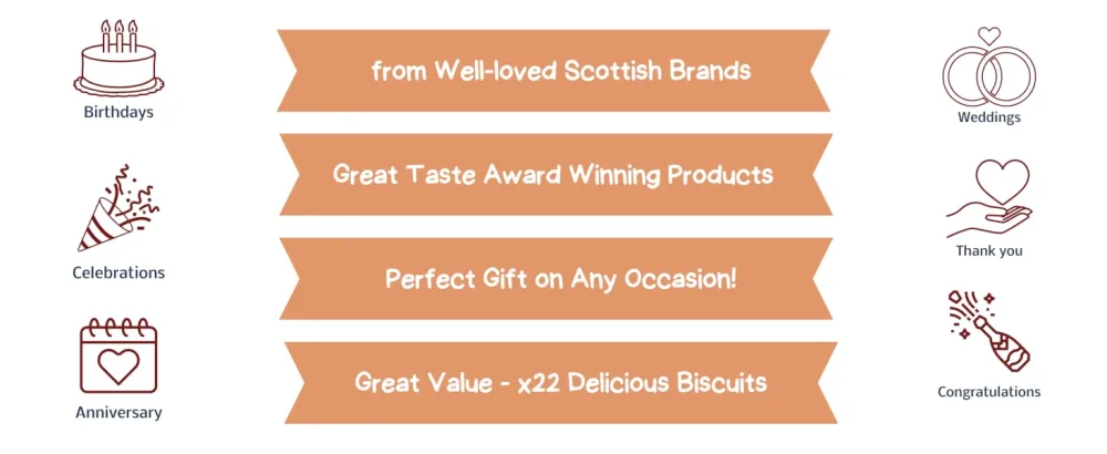 Hattie's Gifts Luxury Biscuits Gift Set - 150g Edinburgh Shortbread 150g Scottish Shortbread 20x Assorted Individually Wrapped Biscuits - 22 Piece Set Luxury Gift Hamper - individually wrapped biscuits gift hampers for women scottish gifts for women