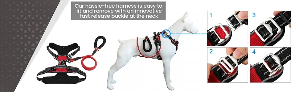 Bossdog No Pull Dog Harness and Lead Set | Anti Pull Dog Harness No Pull For Small Medium Large and Puppy Dogs | Features Sturdy Top Handle and Reflective Strips (Large Black) Large Black - Dog Harness UK Quick Release