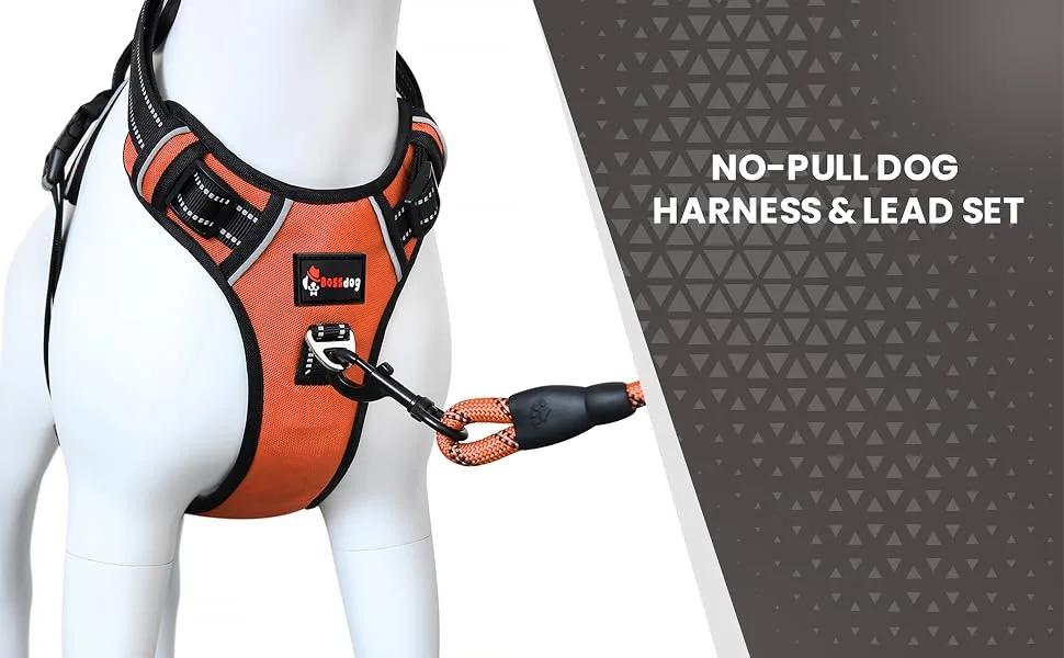 Bossdog No Pull Dog Harness and Lead Set | Anti Pull Dog Harness No Pull For Small Medium Large and Puppy Dogs | Features Sturdy Top Handle and Reflective Strips (Large Black) Large Black - No Pull Dog Harness UK