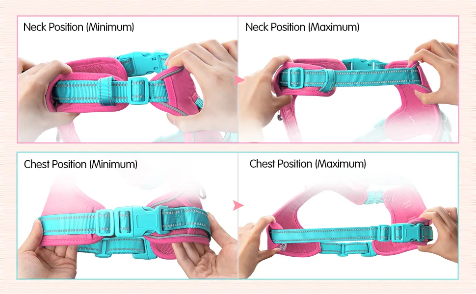 PHOEPET No Pull Dog Harness Unique Colors Reflective Adjustable Dog Vest with Soft Training Handle Metal Clips for Small Medium Large Dogs (Pink Base & Green Straps M) Pink Base & Green Straps Size: M - adjust