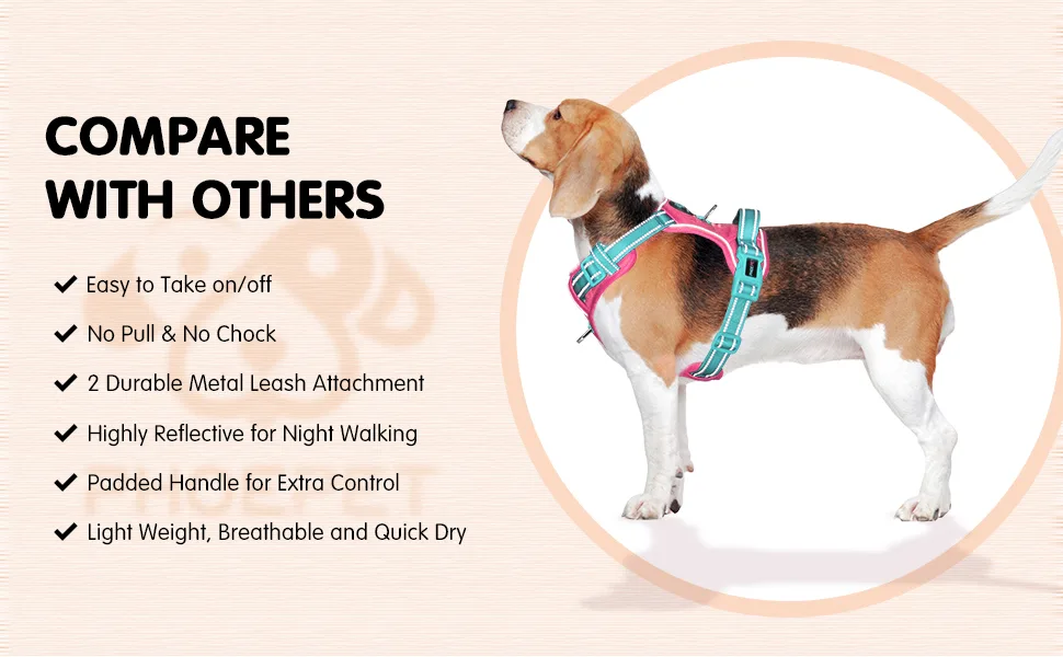 PHOEPET No Pull Dog Harness Unique Colors Reflective Adjustable Dog Vest with Soft Training Handle Metal Clips for Small Medium Large Dogs (Pink Base & Green Straps M) Pink Base & Green Straps Size: M - harness