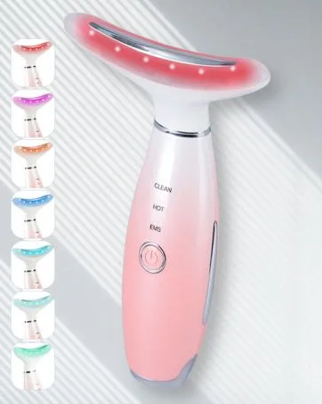 foreverlily Face Massager Red Light Therapy Wand 7 Color 3 Modes Microcurrent Face Lift Device Anti-Aging Led Photon Therapy Normal Pink - product information 3