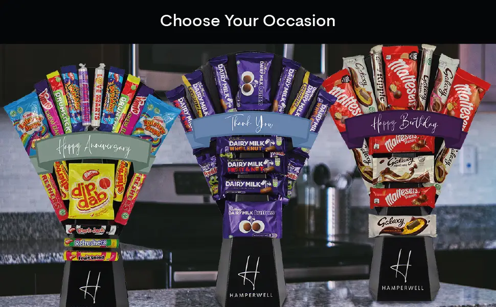 The Retro Sweets Bouquet With Dip Dab Black Jack Fruit Salad & More - Happy Birthday - Tailored to Your Occasion