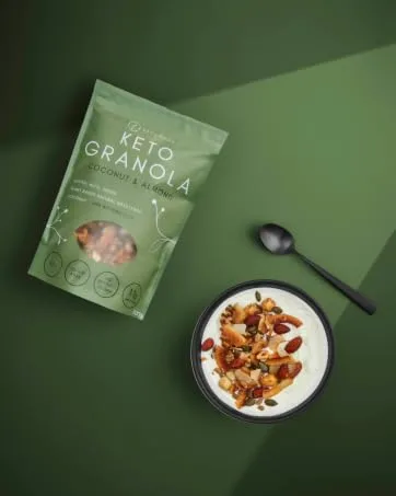 Keto Hana Raspberry Breakfast Snacking Granola Just 2g Net Carbs High Protein Healthy Keto Diet Granola (Four 300g/0.6lbs Bags) - Coconut & Almond Butter Keto Hana Granola