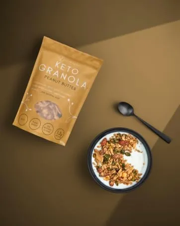 Keto Hana Raspberry Breakfast Snacking Granola Just 2g Net Carbs High Protein Healthy Keto Diet Granola (Four 300g/0.6lbs Bags) - Peanut Butter Keto Hana Granola