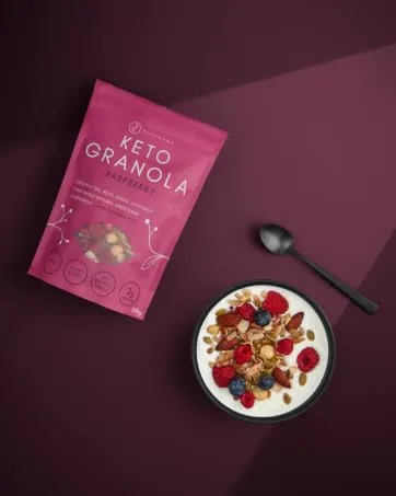 Keto Hana Raspberry Breakfast Snacking Granola Just 2g Net Carbs High Protein Healthy Keto Diet Granola (Four 300g/0.6lbs Bags) - Raspberry Keto Hana Granola