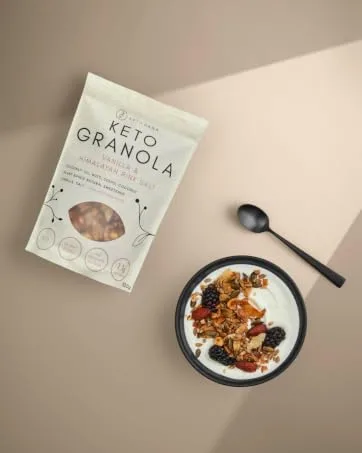 Keto Hana Raspberry Breakfast Snacking Granola Just 2g Net Carbs High Protein Healthy Keto Diet Granola (Four 300g/0.6lbs Bags) - Vanilla & Himalayan Pink Salt Keto Hana Granola