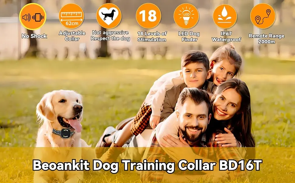 Dog Training Collar with 2000M Remote Range Rechargeable 4 Training Modes LED Light/Sound/Vibration/Strong Vibration IP67 Waterproof - product information 8