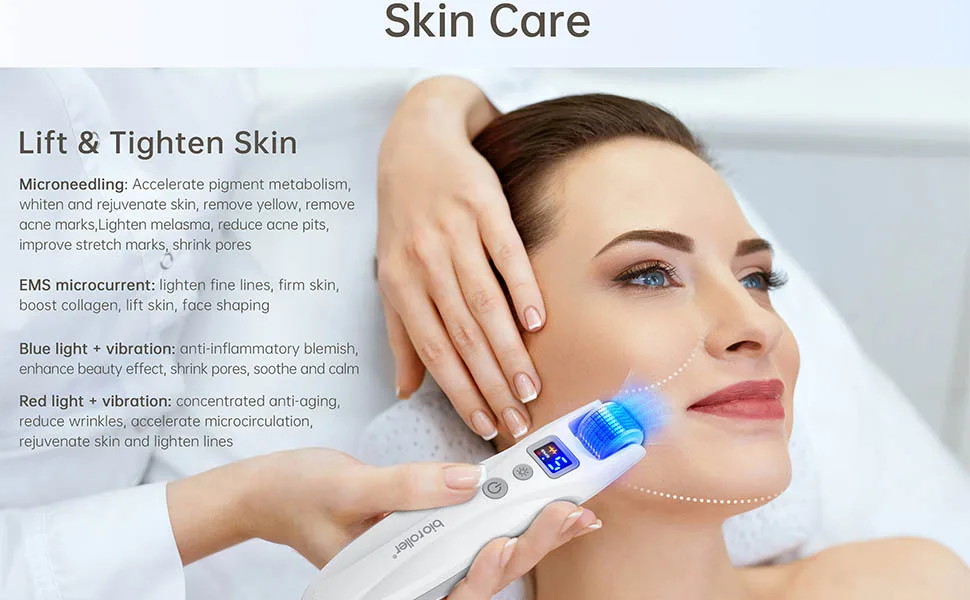 Microneedle Roller Upgraded EMS Micro Needle Kit with 2 LED Vibration Mode Professional Derma Roller 0.5mm for Wrinkles Stretch Scar Hair Loss Skincare - Bio Roller - product information 16
