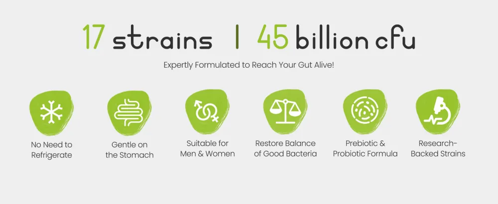 Bio Cultures Complex Pre and Probiotics - 45 Billion CFU Vegan Capsules - 17 Live Bacteria Strains High Strength Advanced Probiotic Supplement - Made in UK by VitaBright - 17 Strains, 45 Billion CFU Bio-Cultures