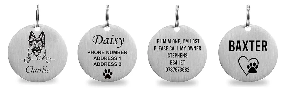 EIO Personalised Pet Tag Smart Pet Tag 21mm Round Custom Dog Tags Stainless Steel Dog Collar Tag Scratch Resistance Dog Accessories Permanent Deep Engraved Add Your Custom Text - Personalised pet tags engraved