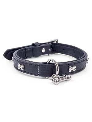 Petface Bones Pattern Dog Collar Medium(40 - 50 cm) Black Black M - Petface Plastic Dog Bed, 80 cm, Black