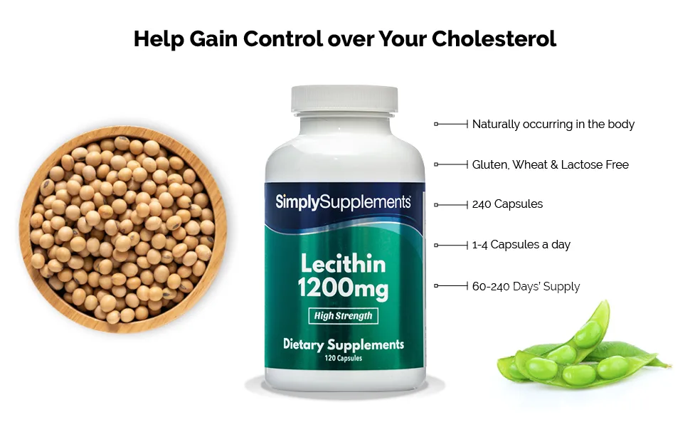 Soy Lecithin Capsules 1200mg | 120+120 (240) Capsules | Manufactured in The UK - S9032