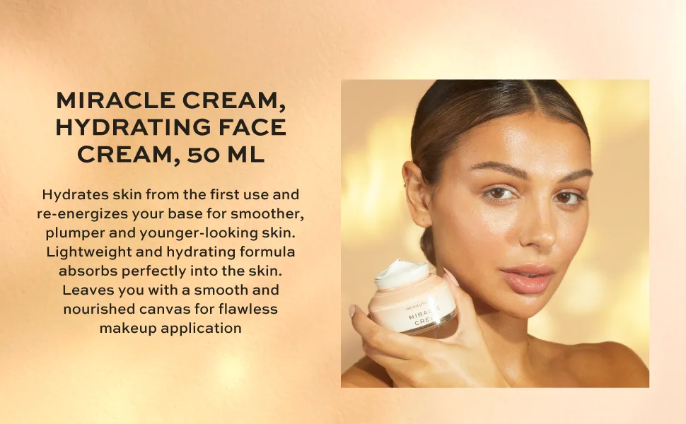 Revolution Pro Miracle Cream Hydrating & Beautifying Face Cream Reduces Dull Complexions Lightweight Formula Contains Hyaluronic Acid & Niacinamide 100ml - Revolution Pro, Miracle Cream, Hydrating Face Cream, 50ml