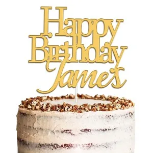 Personalised Acrylic Birthday Cake Topper by KreateSquare - Customised With Any Name Custom Colour Birthday Cake Decoration (Gold) - D372