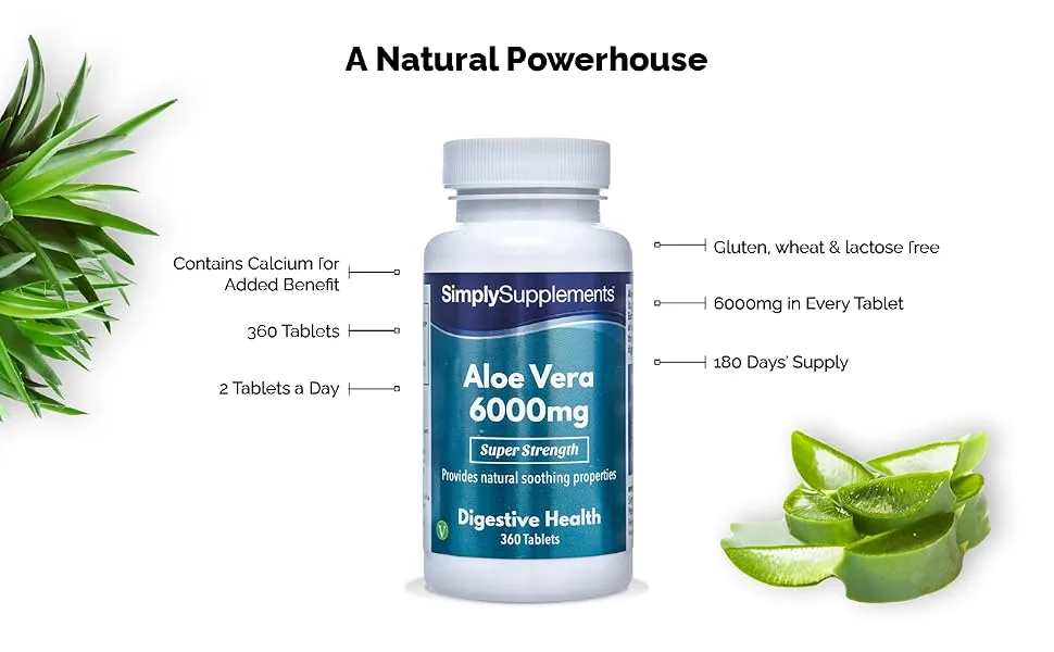 Aloe Vera Tablets 6000mg | Vegan & Vegetarian Friendly | 360 Tablets | Manufactured in The UK - E1932