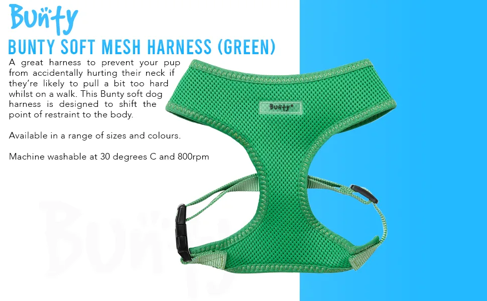 Bunty No Pull Dog Harness Medium - Soft Breathable Durable and Adjustable Dog Cat and Puppy Vest Harnesses Lightweight Anti Pull Dog Harness - Green Back D-Ring Medium Dogs Green Medium - Bunty Soft Mesh Harness (Green)