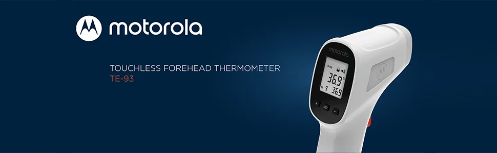 Motorola Touchless Digital Infrared Thermometer Fever Alarm with Audible Alert Backlit LCD Display and Memory Function Suitable for Adults Kids and Baby TE-93 White - Motorola Touchless Thermometer