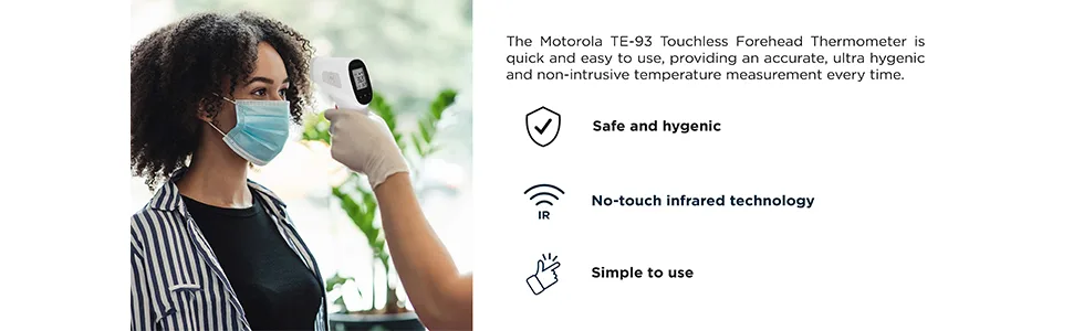 Motorola Touchless Digital Infrared Thermometer Fever Alarm with Audible Alert Backlit LCD Display and Memory Function Suitable for Adults Kids and Baby TE-93 White - Motorola Touchless Thermometer