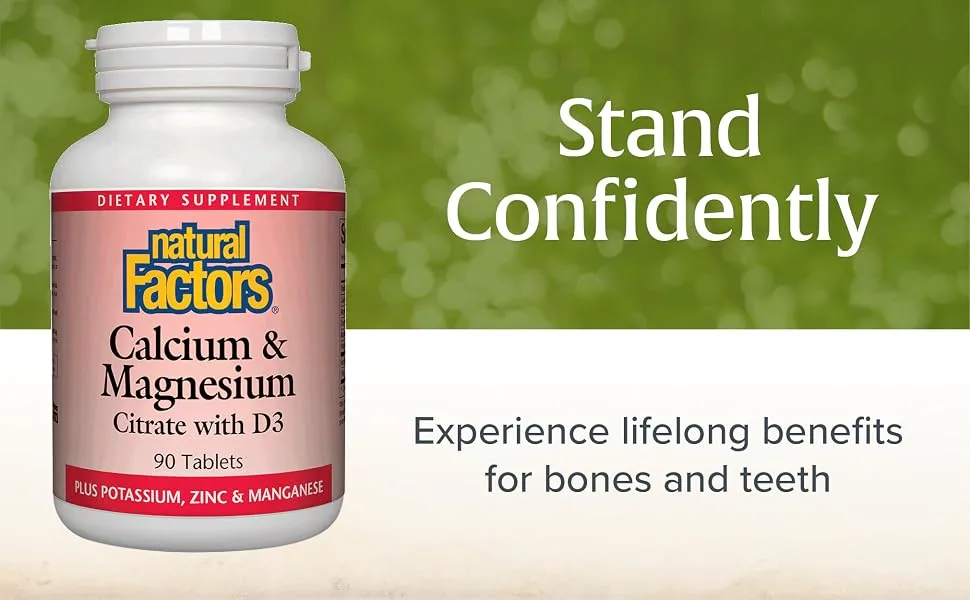 Natural Factors Calcium & Magnesium Citrate with D3 90 Tablets - Stand Confidently; Experience lifelong benefits for bones and teeth