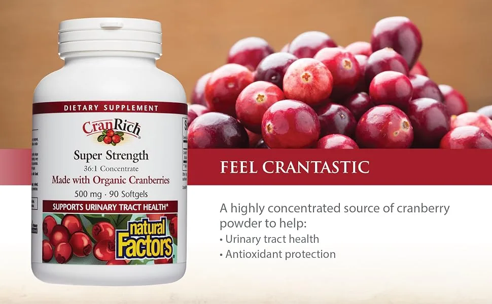 Natural Factors CranRich Super Strength Cranberry Concentrate 500 mg 90 Softgels - A highly concentrated source of cranberry powder to help urinary tract health