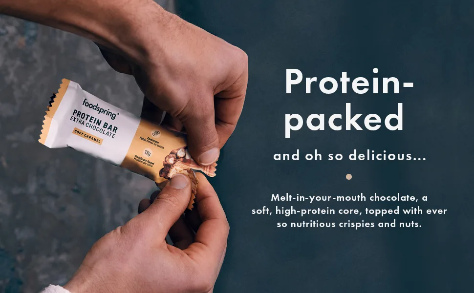 foodspring New Extra Chocolate Protein Bars - 13g protein per bar no added sugar nutritious post-workout or on-the-go snack - Crunchy Peanut - 45g - foodspring