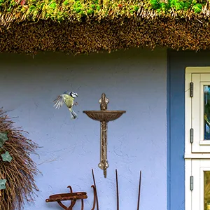 Relaxdays Cast Iron Hanging Bird Bath with WELCOME Sign Garden Decor Feeding Bowl Font for Wild Birds Brown - product information 10