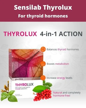 Thyroid Supplement Iodine Selenium L-Tyrosine Zinc Manganese 180 Capsules for 180 Days Plant-Based Sensilab ThyroLux - Thyrolux