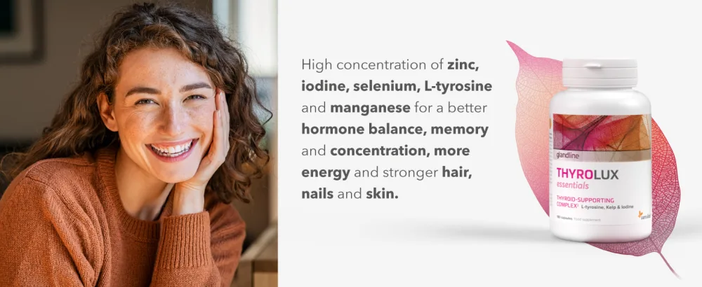 Thyroid Supplement Iodine Selenium L-Tyrosine Zinc Manganese 180 Capsules for 180 Days Plant-Based Sensilab ThyroLux - Thyrolux essentials