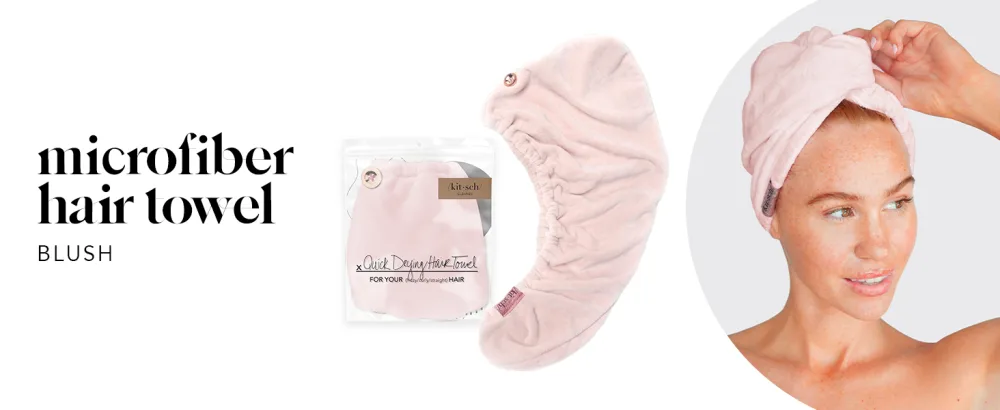 Kitsch White Quick Drying Microfiber Hair Towel 1 EA Pink white - bonnets for women bonnet for curly hair hair buff for curly hair sleep bath headband