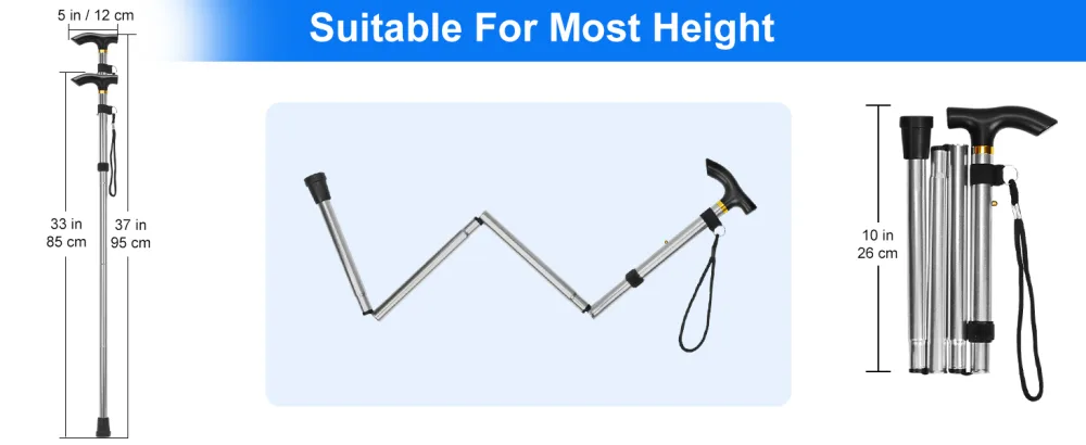 supregear Folding Walking Stick Adjustable Collapsible Walking Stick - Lightweight Portable Balancing Walking Aid - Travel Walking Cane for Elderly Adults Men Women Silver - Folding Cane